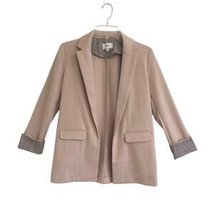 NWT HAVE Plaid Cuff Beige Open Blazer Size Small Office